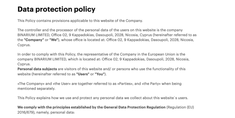 Binarium’s strict data protection policies Binarium’s strict data protection policies