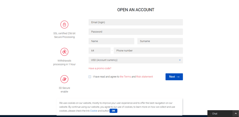 Binary Cent Процес реєстрації