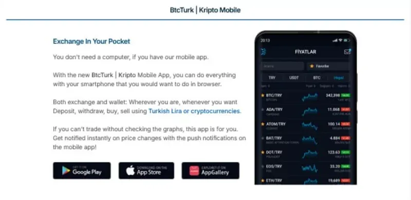 BtcTurk имеет широкий спектр функций