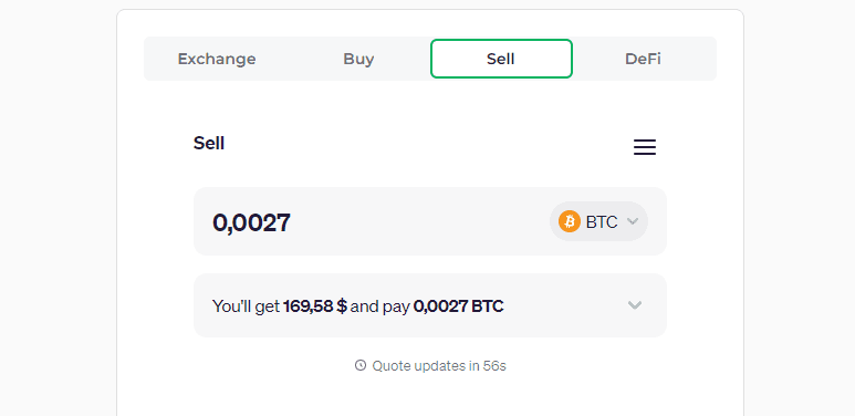 Пользователь продает криптовалюту за фиат