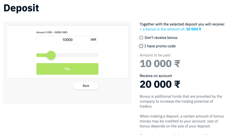 Deposit page, where you can fund your account and get started Deposit page, where you can fund your account and get started