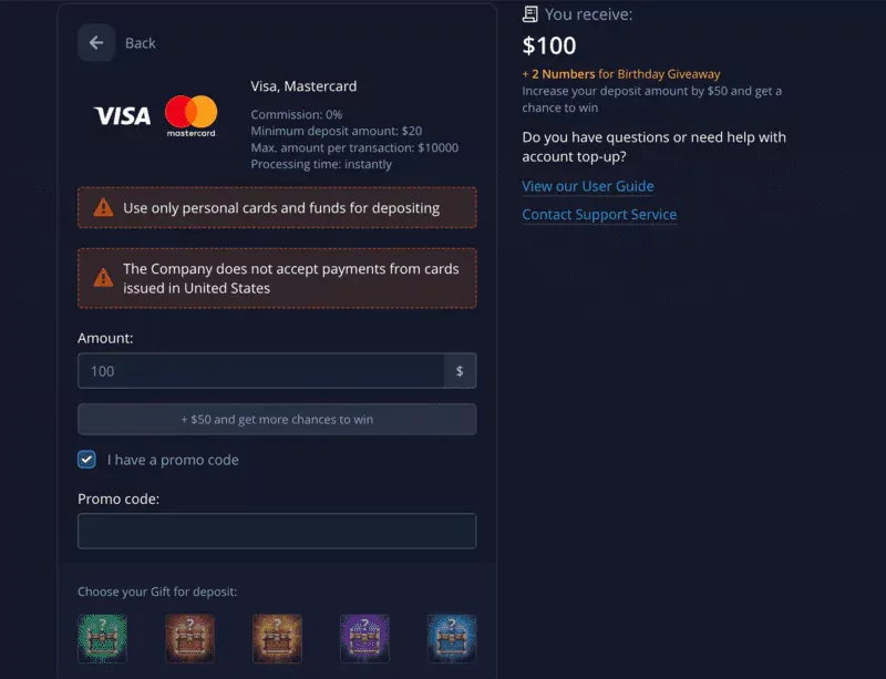 enter your promo code on the deposit page