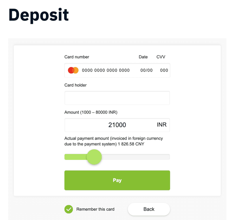 Funding the account using a credit or debit card