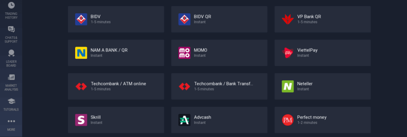 IQ Option позволяет трейдерам вносить депозиты