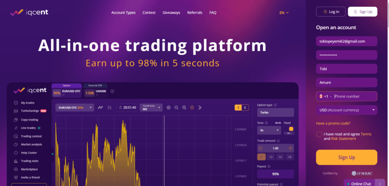 IQCent Процес реєстрації