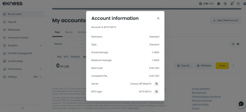 Open your Exness account 
