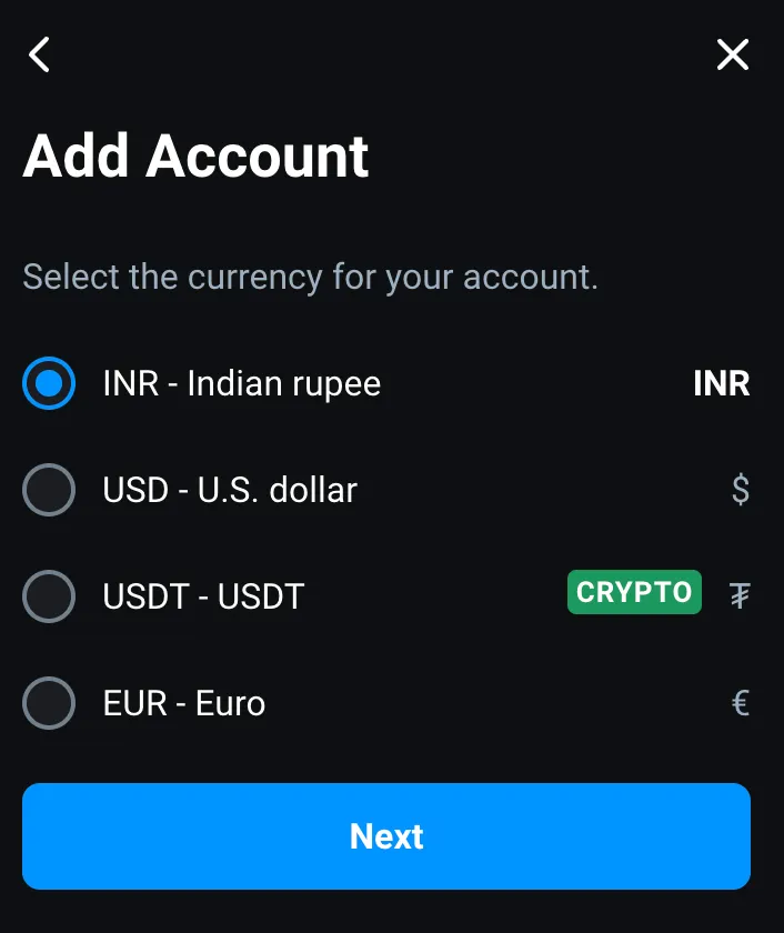 Olymp Trade add account