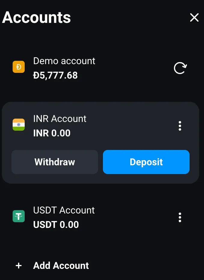 Olymp Trade deposit accounts