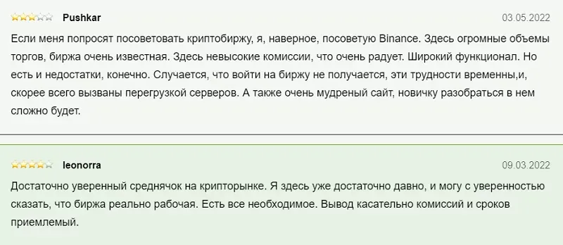 Відгуки Binance