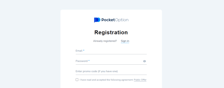 Щоб зареєструвати рахунок Pocket Option