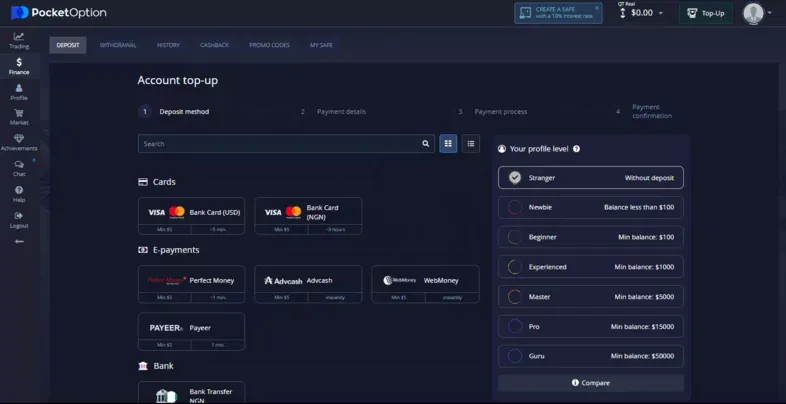 PocketOption in Italy Trading Features