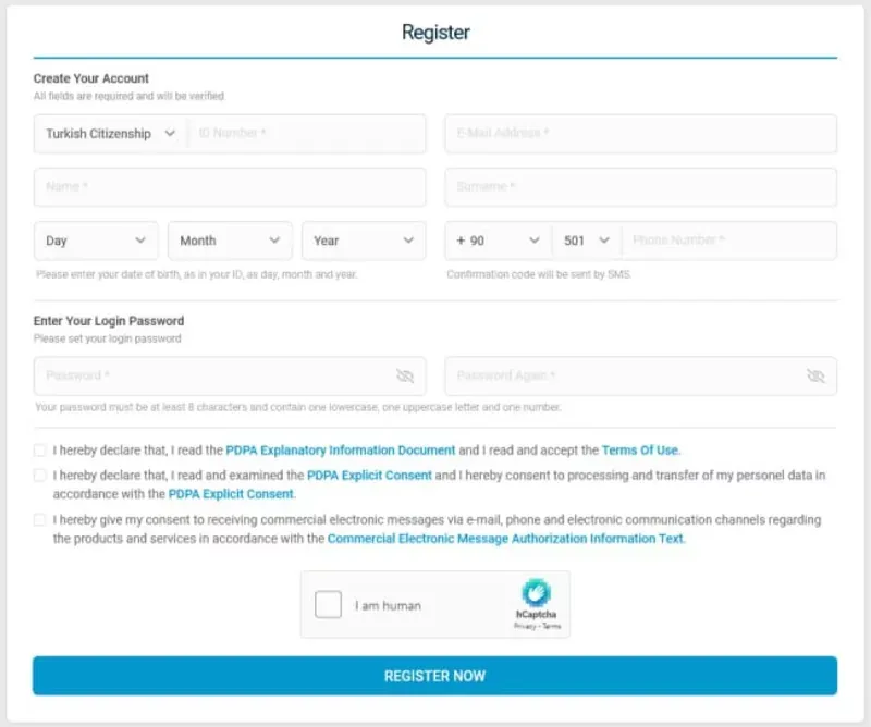 Процесс регистрации на BtcTurk