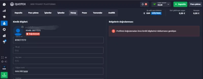 Quotex in Turkey Verification 