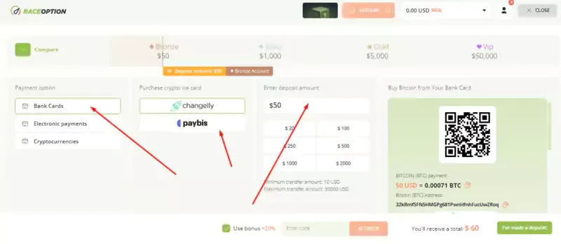Select your preferred deposit method Select your preferred deposit method