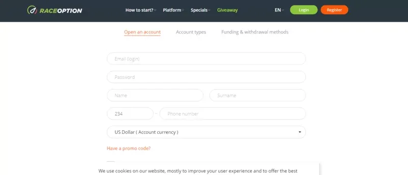 RaceOption in Italy Sign-up