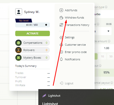 Select “withdraw funds.” Select “withdraw funds.”