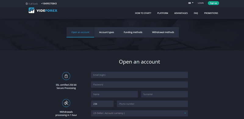 Sign Up Process for VideForex