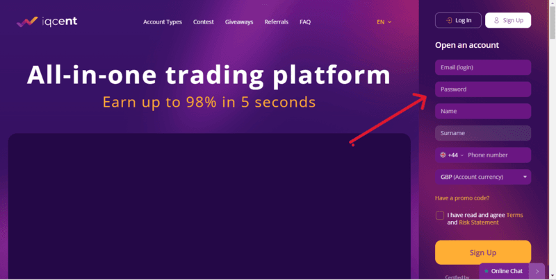 Signup Process on IQCent